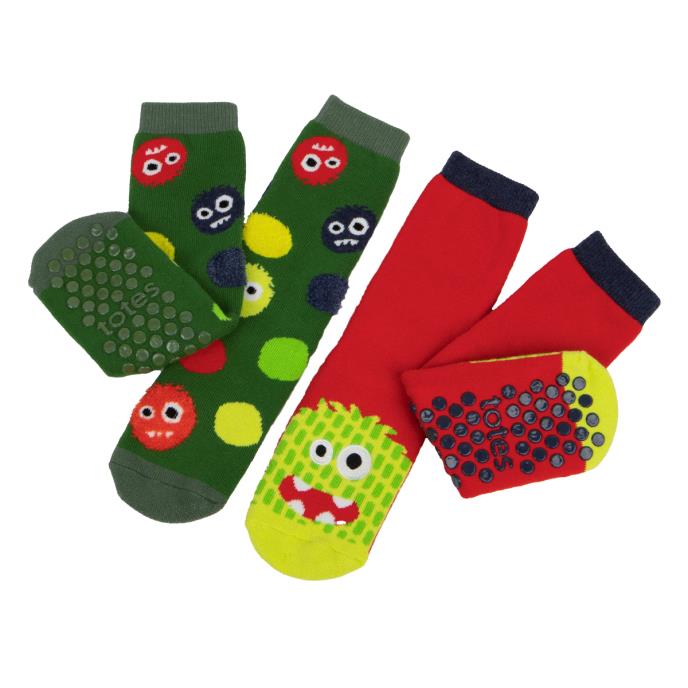 totes toasties Childrens Original Slipper Socks (Twin Pack) Monster Extra Image 2